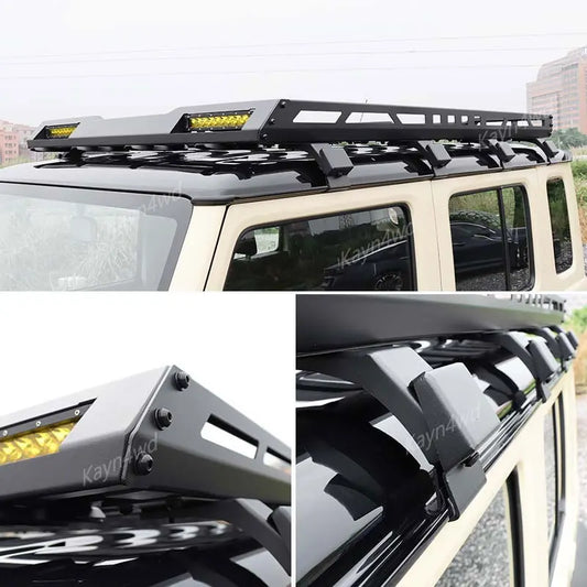 Aluminum Roof Rack Box with LED Spotlight – Off-Road 4x4 Luggage Rack for 2023+ Suzuki Jimny 5-Door JB74/JC74