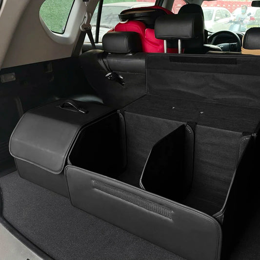 PU Leather Car Trunk Organizer – Collapsible Multipurpose Storage Box for Auto